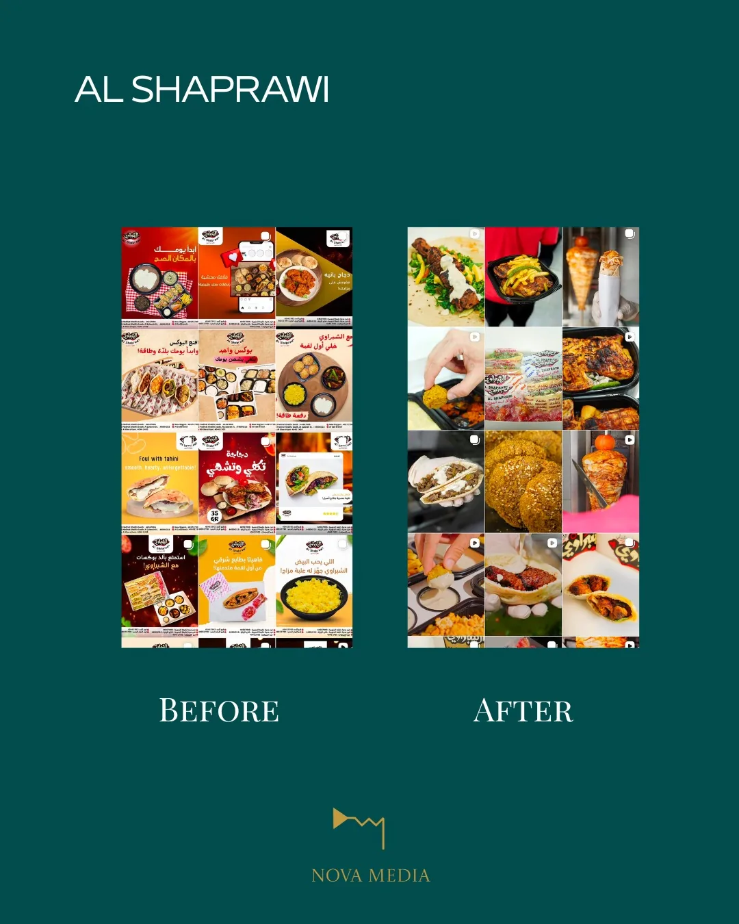 Al Shaprawi Instagram feed before and after Nova Media took over