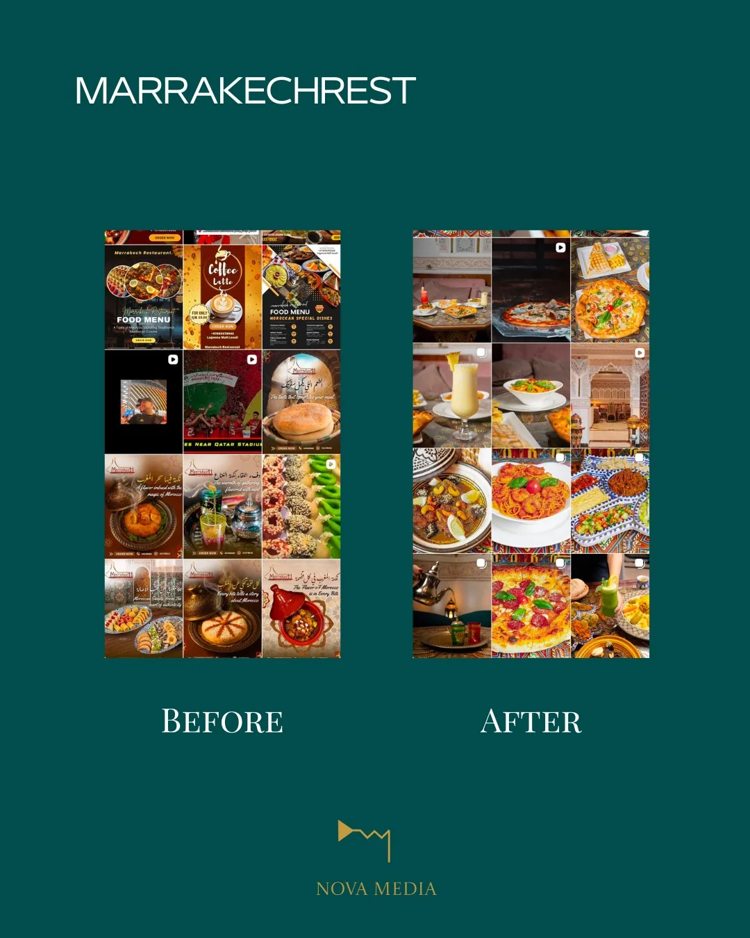 Marrakech Restaurant Instagram feed before and after Nova Media took over