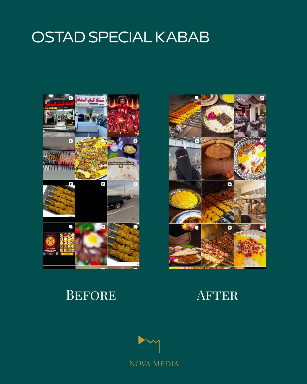 Ostad Special Kabab Instagram feed before and after Nova Media took over