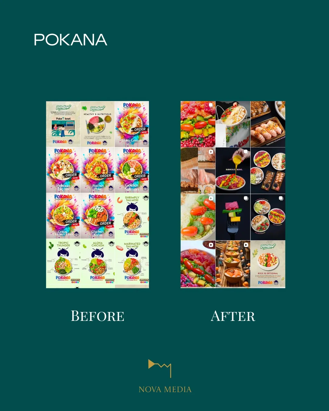 Pokana Instagram feed before and after Nova Media took over